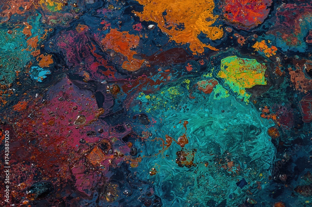 Naklejka premium Surface contamination due to bright gasoline spills in water
