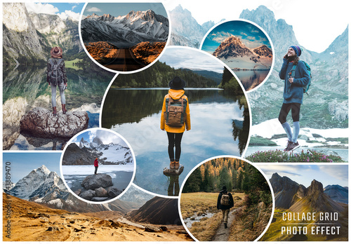 Photo Collage Circles Grid Effect Mockup
