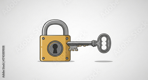 Illustration of a key unlocking a padlock, symbolizing security, access, and the concept of protection, privacy, and control
