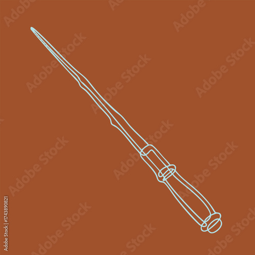 Detailed outline of a vintage straight razor with a wooden handle and metal blade on a solid