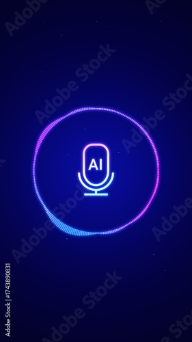 AI voice recognition personal assistant technology concept, smart artificial intelligence app screen, machine speech generated, online support chat bot, automated virtual business customer service