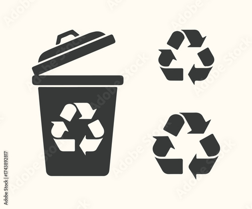 Vector art of recycling bin with recycling symbols, representing waste management and environmental protection