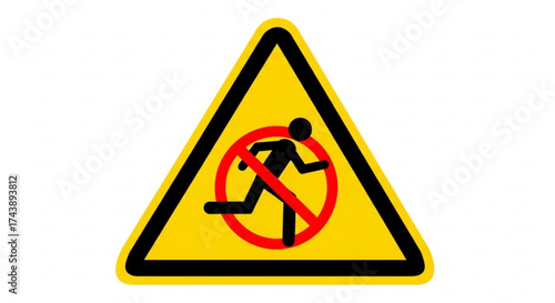 No running sign symbol for safety, caution, and prohibition warning icon for preventing accidents and injuries in public areas