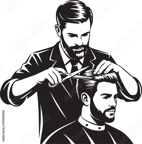 Stylish barber skillfully cutting gentleman's hair