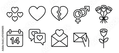 Valentine and love icon set romantic elements vector illustration