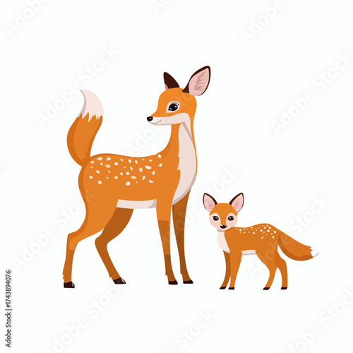 Das Rehkitz und das Fuchsbaby stehen nebeneinander auf einem verschneiten Feld.