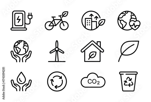 Eco environment and sustainability icon set renewable energy vector illustration
