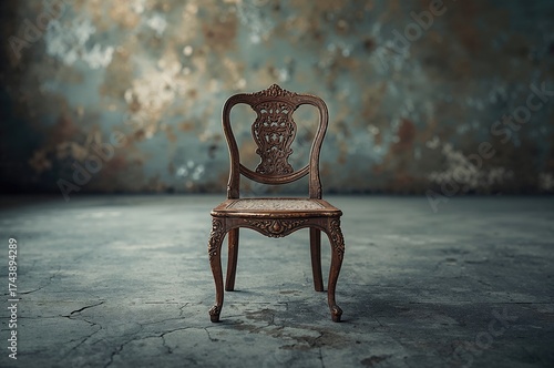 Abstract photograph of a wooden seat on a cement surface