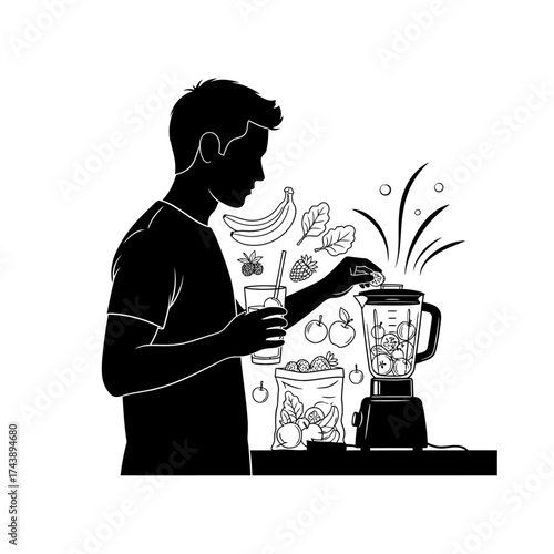Man making smoothie isolated on white background healthy eating and lifestyle concept design