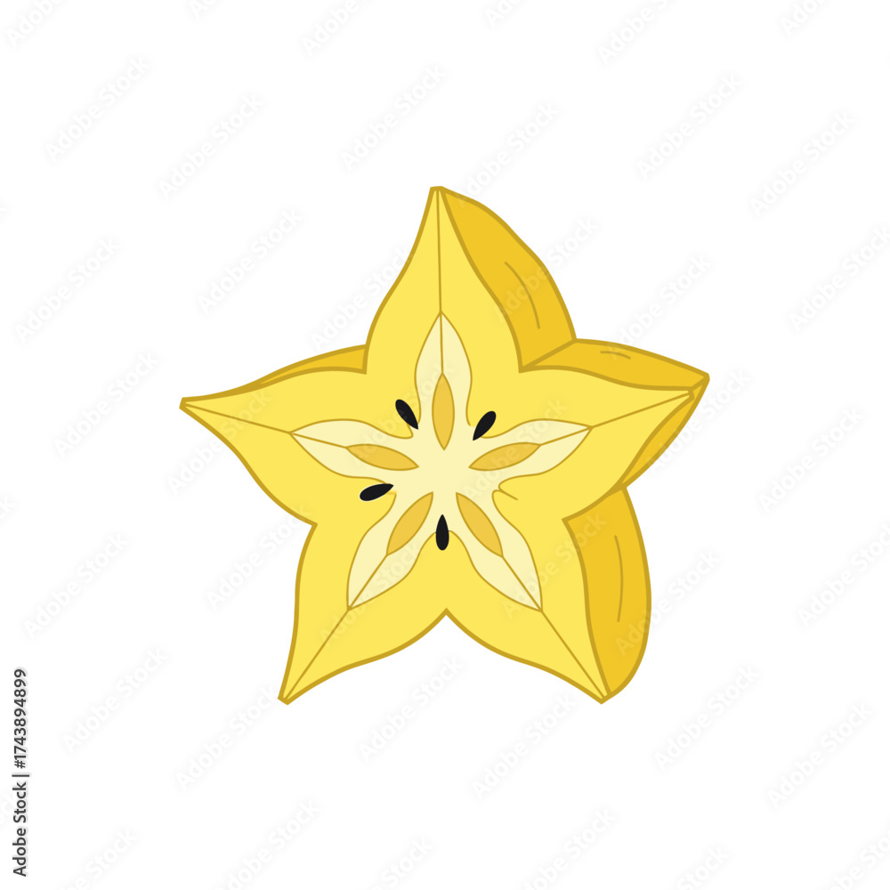 Obraz premium Illustration of a yellow star fruit isolated on white background, perfect for summer designs