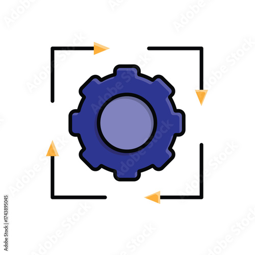 Automation icon. AI. Gear with four arrows forming a square. automatic, manager, web. Isometric design style