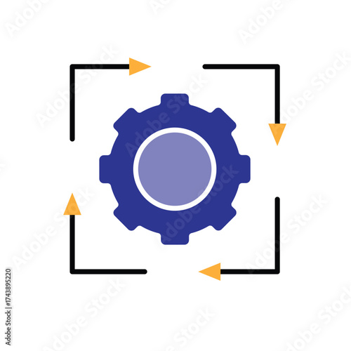 Automation icon. AI. Gear with four arrows forming a square. automatic, manager, web. Flat design style