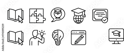 Education and learning icon set online study and e-learning vector illustration