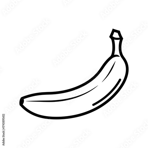 Illustration of a banana fruit in black and white isolated on white background