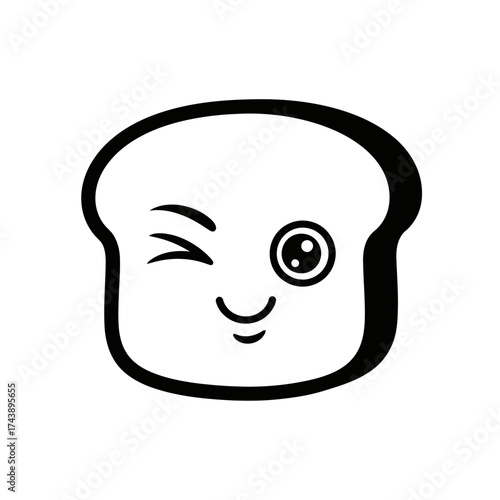 Cute slice of bread cartoon character winking isolated on white background food vector illustration