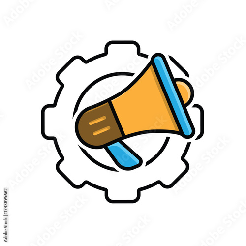 Automation icon. AI. Gear with a speaker in the middle. automatic, manager, web. Mixed design style.