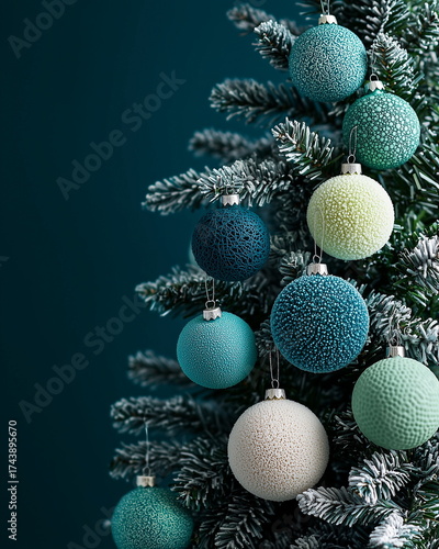 Elegant Christmas tree with ornaments shaped like colorful dish and bath sponges modern festive decoration