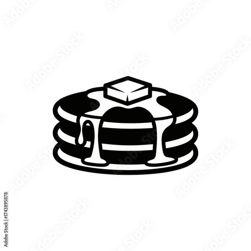 Stack of pancakes isolated on white background, a sweet breakfast treat with butter and syrup