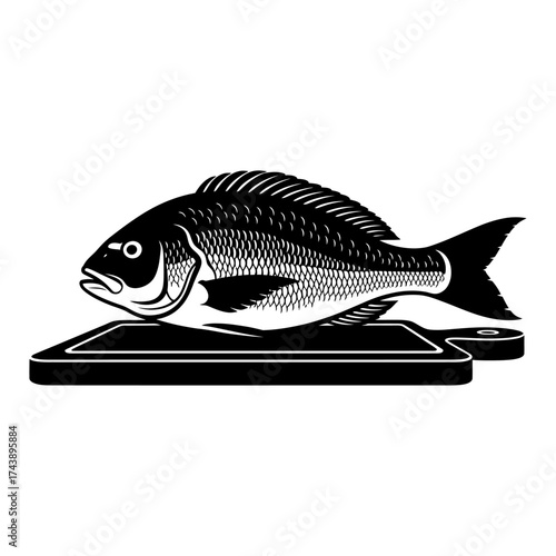 Fresh fish on a cutting board isolated on white background, a culinary delight ready to prepare