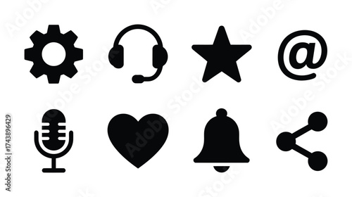 Communication media solid icons connection talk share love microphone network vector