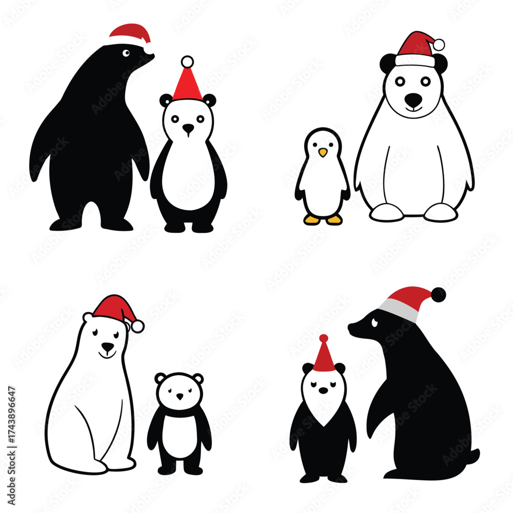 Obraz premium Festive Animal Friends in Santa Hats