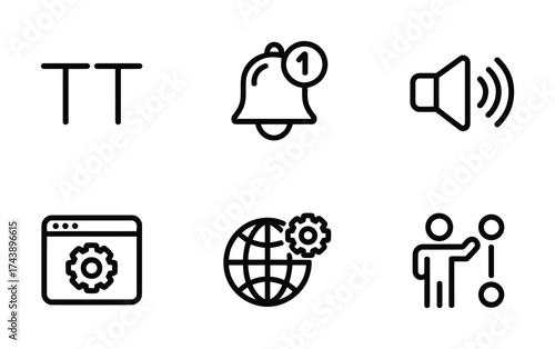 Media web interface line icons sound notification settings internet technology vector