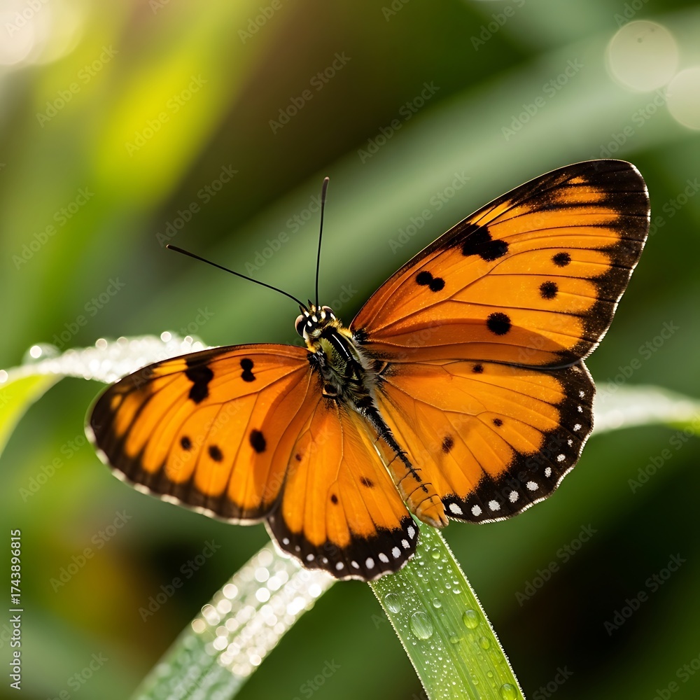 Obraz premium Orange Butterfly on Grass.