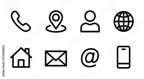 Contact outline icons web communication email phone address social user connection vector