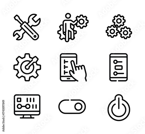 Tools and control line icons system configuration repair app switch technology vector