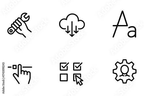Tools and interface line icons customization settings control web user app symbols