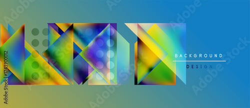 Abstract geometric shapes blend vibrant colors. Gradient transitions create dynamic visual texture. Modern design element for backgrounds.