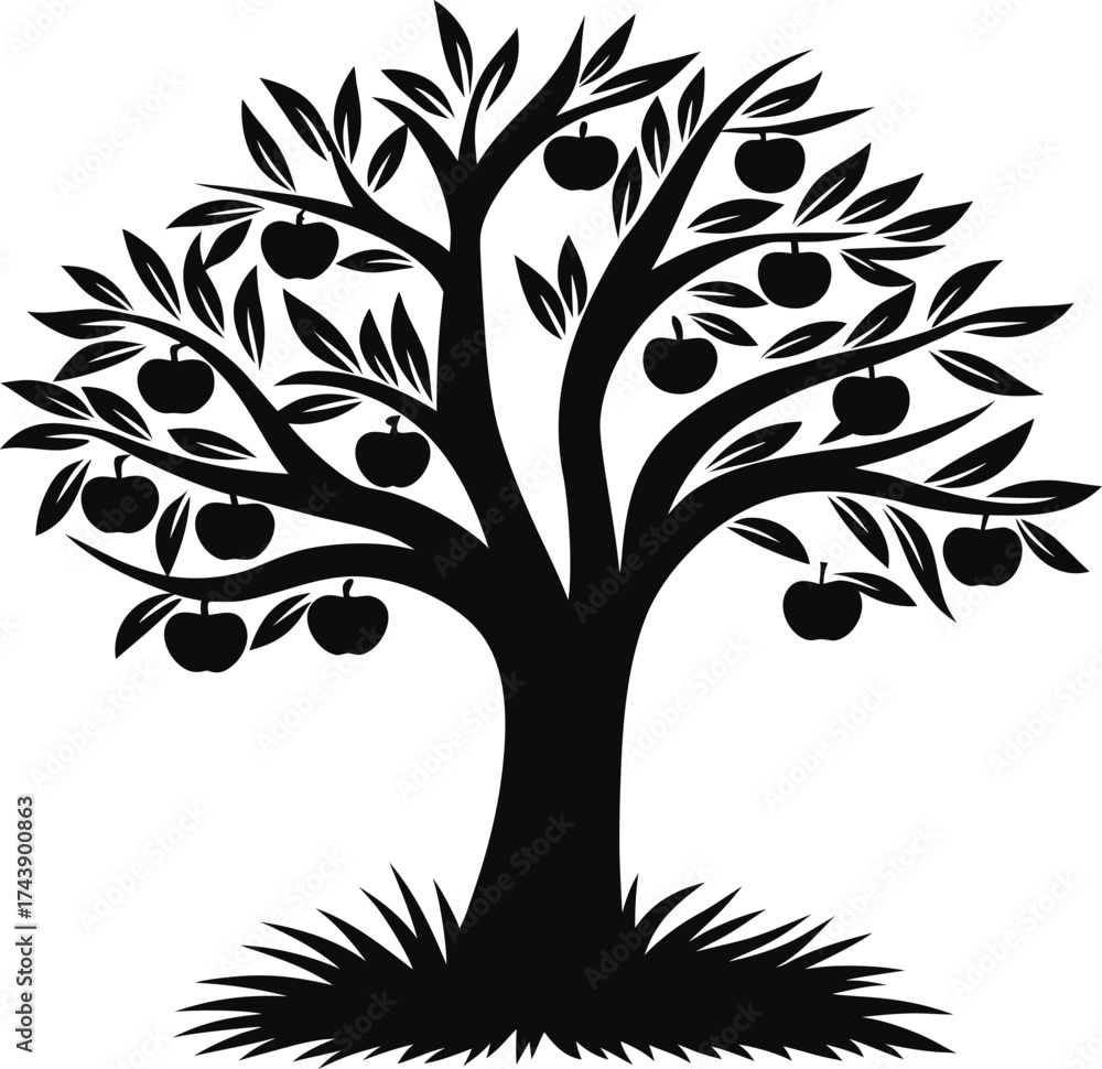 Obraz premium Silhouette of a fruit tree laden with apples