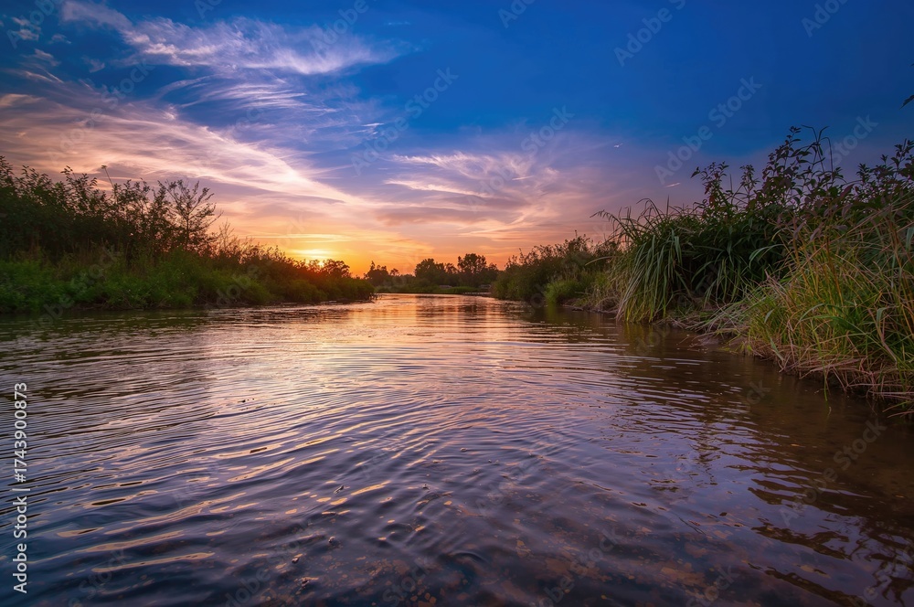 Fototapeta premium Sunset enjoyment by the creek during trail days