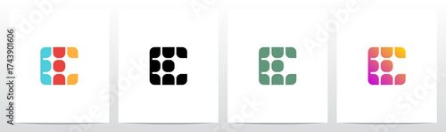Connected Pieces Geometric Abstract Letter Initial Logo Design C E