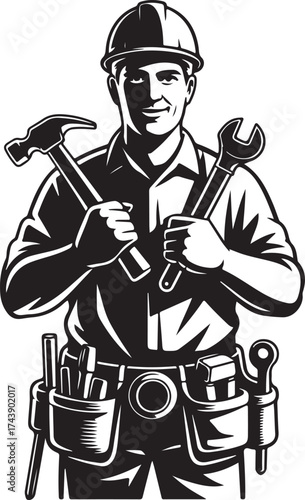 Skilled handyman ready for repairs with tools