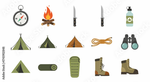 Assortment of Camping and Outdoor Adventure Gear Essentials.