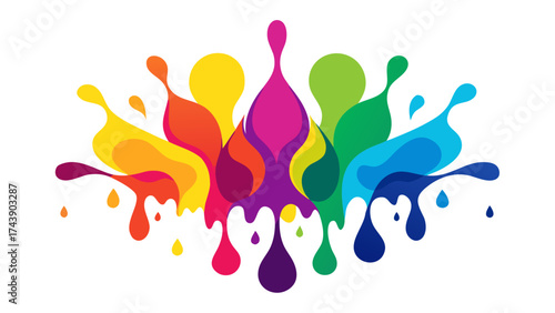 Vibrant colorful paint splashes on a white background