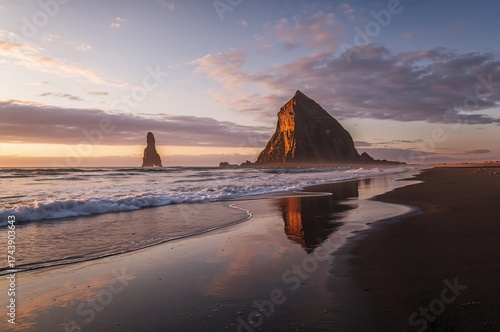 Exploring the far northern wilderness: The gigantic mammoth-shaped rock formation by the sea during twilight