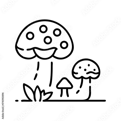 Line art icon of mushrooms growing in a field  