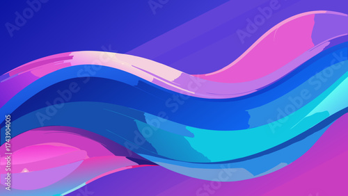 Abstract wavy ribbons in shades of blue and purple