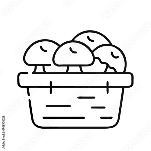 Basket with mushrooms in a simple line art style  