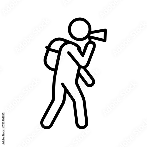 Hiking person with backpack and camera exploring nature  