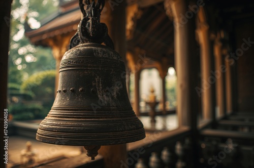 The bell serves as a monk's communication device in ancient Asian Buddhist temples