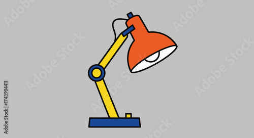 A brightly colored desk lamp with yellow, orange, and blue segments