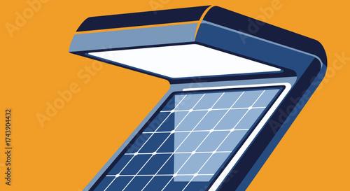 Stylized, abstract illustration of a solar panel with a modern lamp