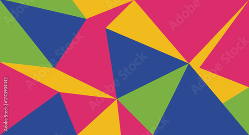 Abstract geometric composition featuring colorful interconnected triangles