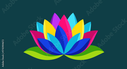 A stylized floral illustration with vibrant petal layers, emanating from green base