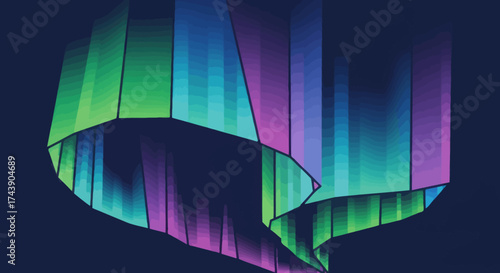 Abstract digital artwork depicting vibrant aurora borealis on a dark blue background