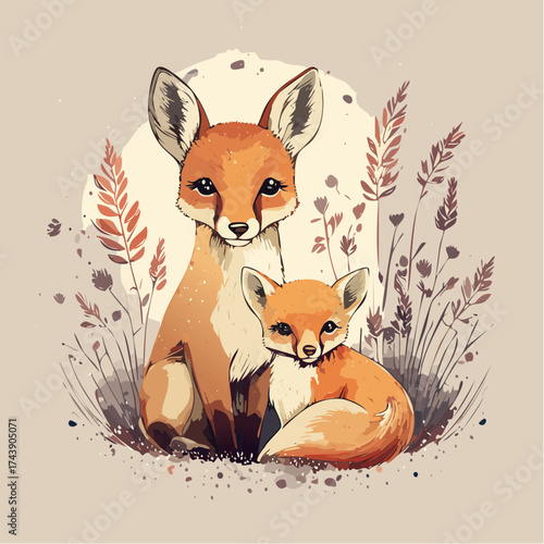 Ein junges Rehkitz und ein Fuchsbaby sitzen zusammen auf einer sonnendurchfluteten Sommerwiese.