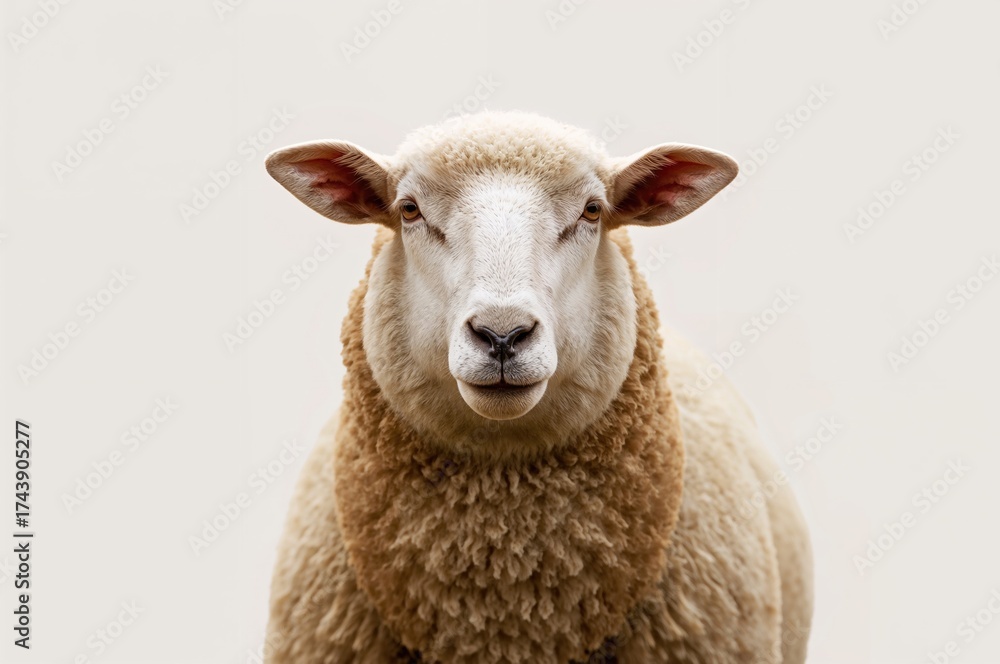 Fototapeta premium A single Corriedale sheep against a plain backdrop